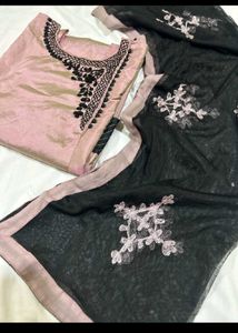 Elegant Pink &amp; Black Kurta Set