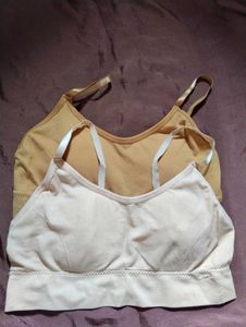 2 Lightly Padded Bralettes | Beige &amp; Mustard