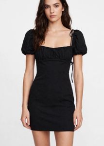 Zara Chic Black Puff Sleeve Lace-Up Dress