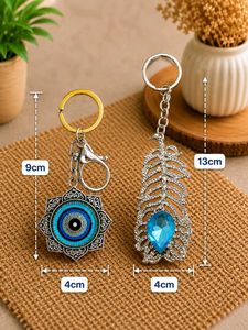 Exquisite Peacock &amp; Evil Eye Keychains pack of 2