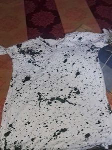 White T-Shirt with Black Splatter Print