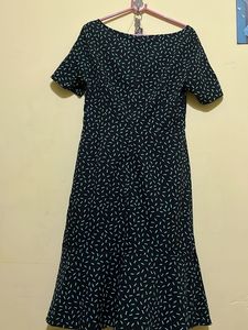 Navy Blue Printed Midi Dress