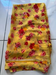 Vibrant Yellow Floral Saree