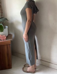 Grey Hooded Bodycon Maxi Dress