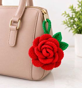 Handmade Crochet Rose Keychain and earbuds case