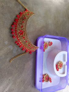 Gold Plated Red Stone Necklace Set