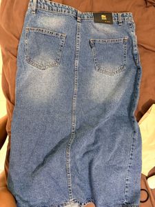Denim Midi Skirt with Slit