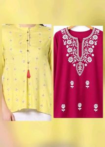 Combo Lime Greenish & Pink Chikankari Kurta top
