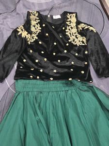Elegant Black top and Green skirt