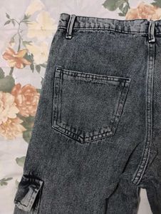 High Waist Trendy Denim Cargo Pants
