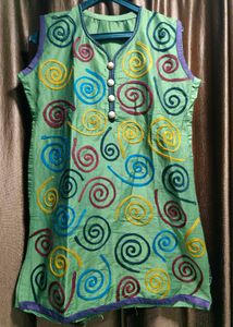 Green Kurti with Swirl Embroidery