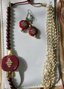 Rice Pearl And Ruby Beads Dual Done Necklace