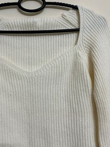 Cream Ribbed Balloon Sleeve Crop Top