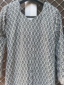 It's Grey Chikankaari And Sitaara Work Kurta For W