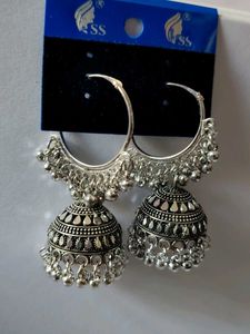 Oxidized Silver Jhumka Earrings