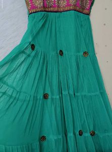 Sky Blue &amp; Green Anarkali Dress  🌟