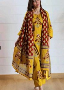 Yellow Floral Kurta Set with Dupatta