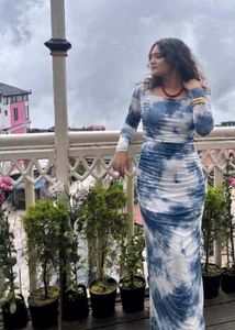 Stylish Tie-Dye Ruched Maxi Dress