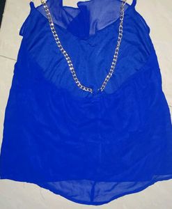 Blue Ruffle Chain Strap Top