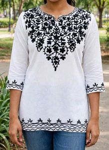 White Kurta with Black Embroidery