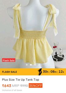 Plus Size Yellow Gingham Tie-Up Top