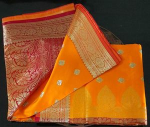 Vibrant Orange Banarasi Silk Saree
