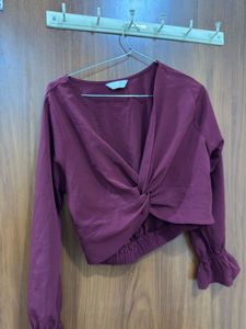 Maroon Twist Front Crop Top