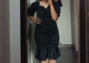 Chic Black Ruched Midi Dress