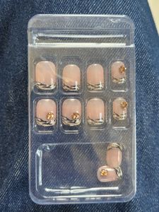 Leopard French Tip Press-On Nails with Rhinestones
