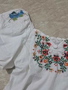 Embroidered White Cotton Blouse