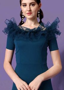 Elegant Teal Off-Shoulder Ruffle Dress