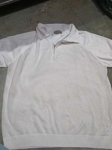 Men's Cream Zip-Up Knit Polo Sweater
