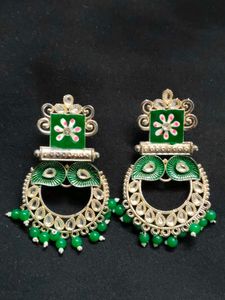 Green & Gold Chandbali Earrings