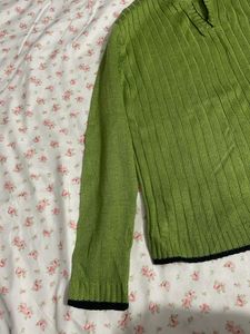 Lime Green Ribbed V-Neck Sweater