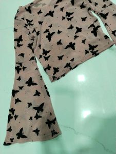 Sheer Butterfly Print Bell Sleeve Top