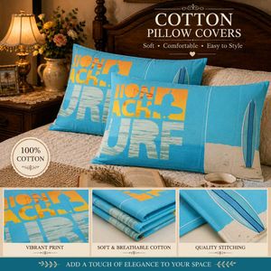 Cotton Pillow Covers - Beach Surf Design