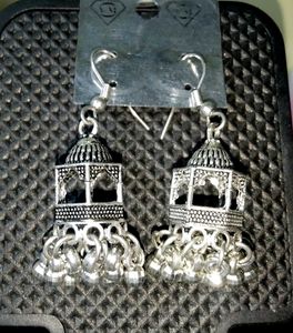 Elegant Oxidized Silver Jhumka Earrings