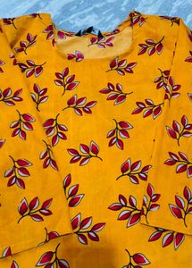 Yellow Leaf Print Kurta