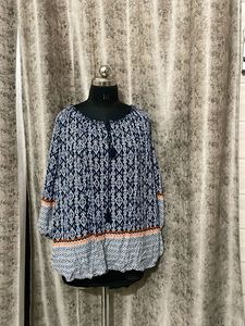 Boho Print Tassel Neck Blouse