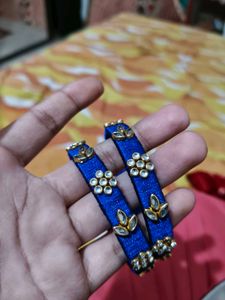 Royal Blue Silk Bangles with Embellishments