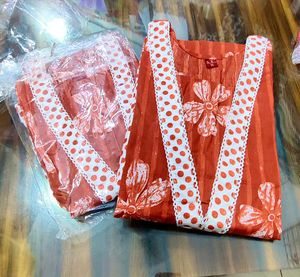 M, L size Rust Floral Kurta Set
