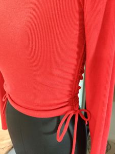 Zara Ribbed Red Top With Tieups