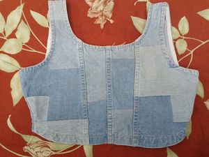 Patchwork Denim Zip-Up Crop Top