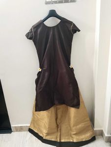 Elegant Brown &amp; Gold Embroidered Kurta Set