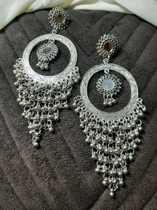 Beautiful Silver- Plated Oxidized Classic Drop Earrings 🤩