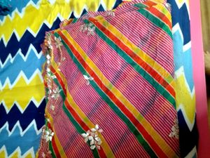 Vibrant Striped sari with gota patt Work