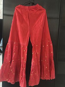 Red Palazzo Pants with Gold Print
