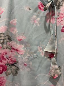 Floral Print Sheer Blue Top