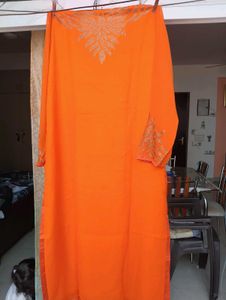 Vibrant Orange Embroidered Kurta
