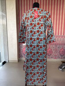 Light Blue Kurta with Red Floral Print